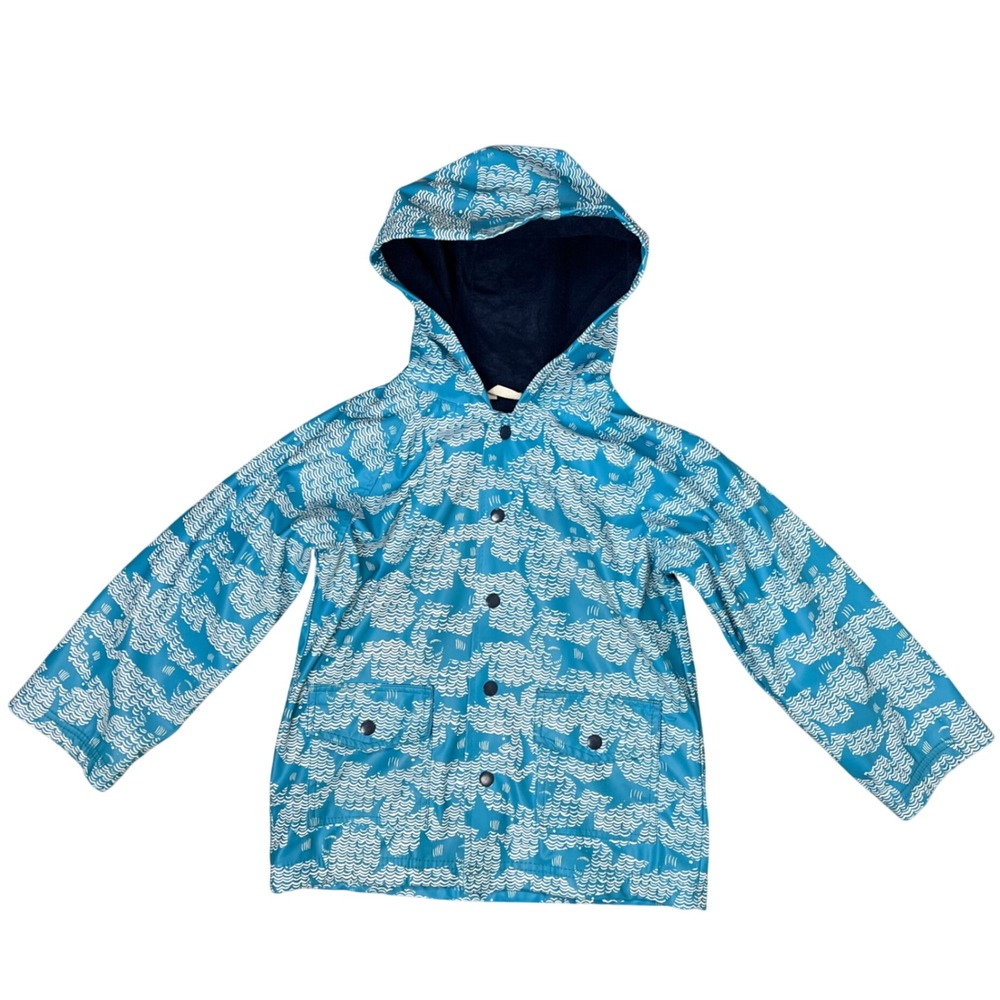 Hatley Kids Blue Shark Wave Print Hooded Rain Jacket Size 6 YAN501